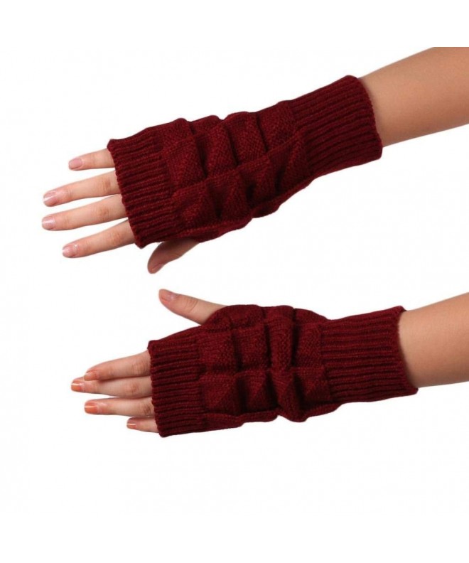 DZT1968 1 Pair Autumn Winter Women Girl Short Knit Fingerless Arm Warmer Glove Red 