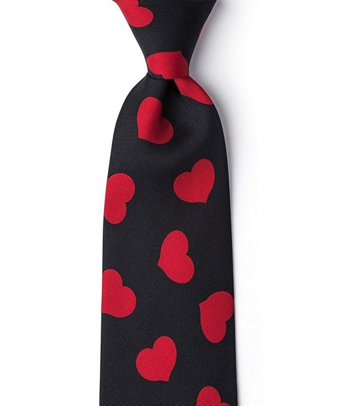 Red Hearts Black Silk Tie