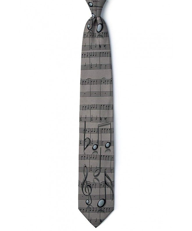 Gray Microfiber Music Notes Necktie