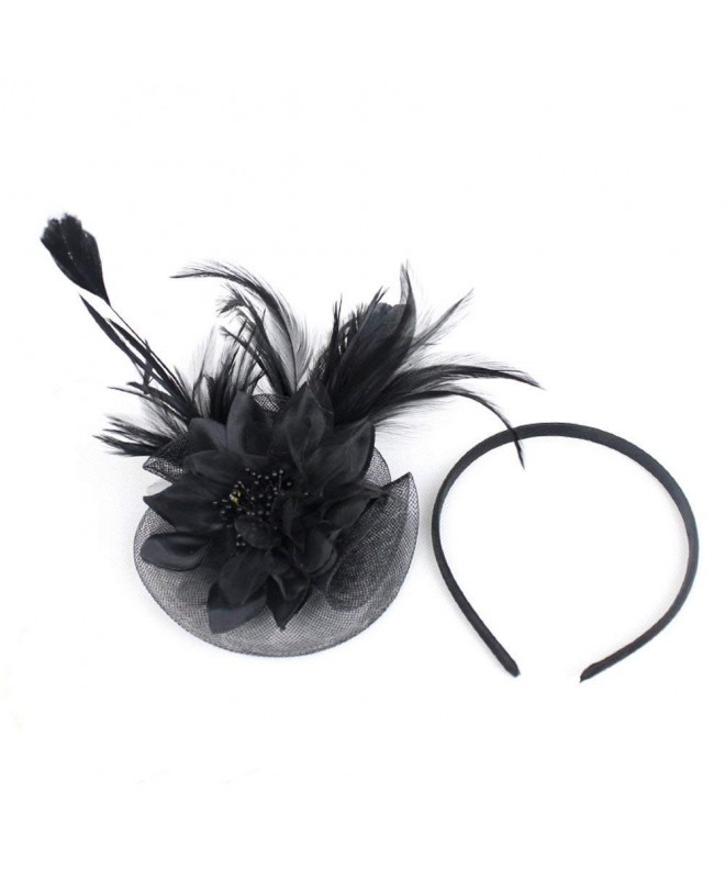Feathers Headband Fascinator Headwear - Black1 - CD18C0YYMI0