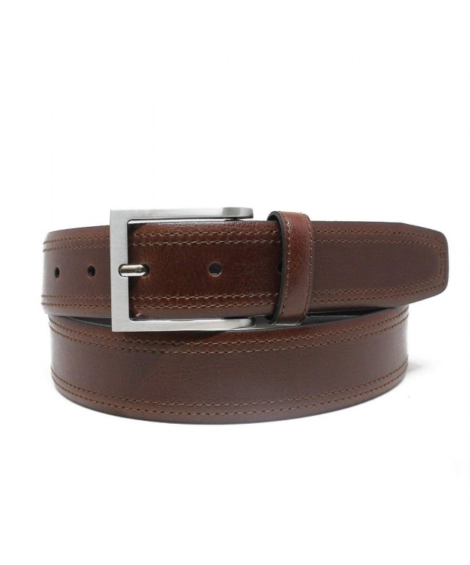 Mens Double Stitch Crushed Leather Cognac