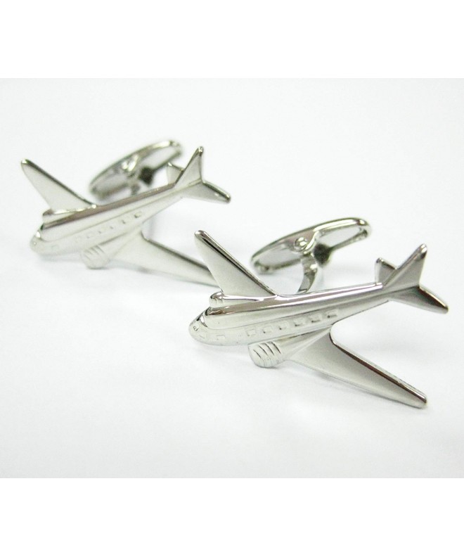 Silver Transport Airplane Airliner Cufflinks