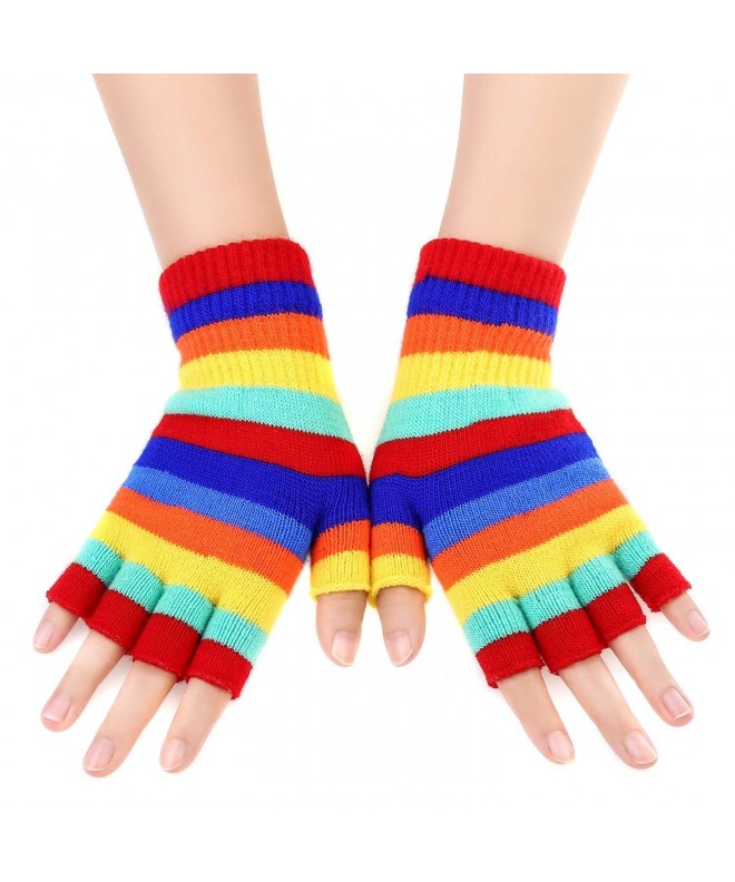 Rainbow Fingerless Knitted Fashion Stretchy