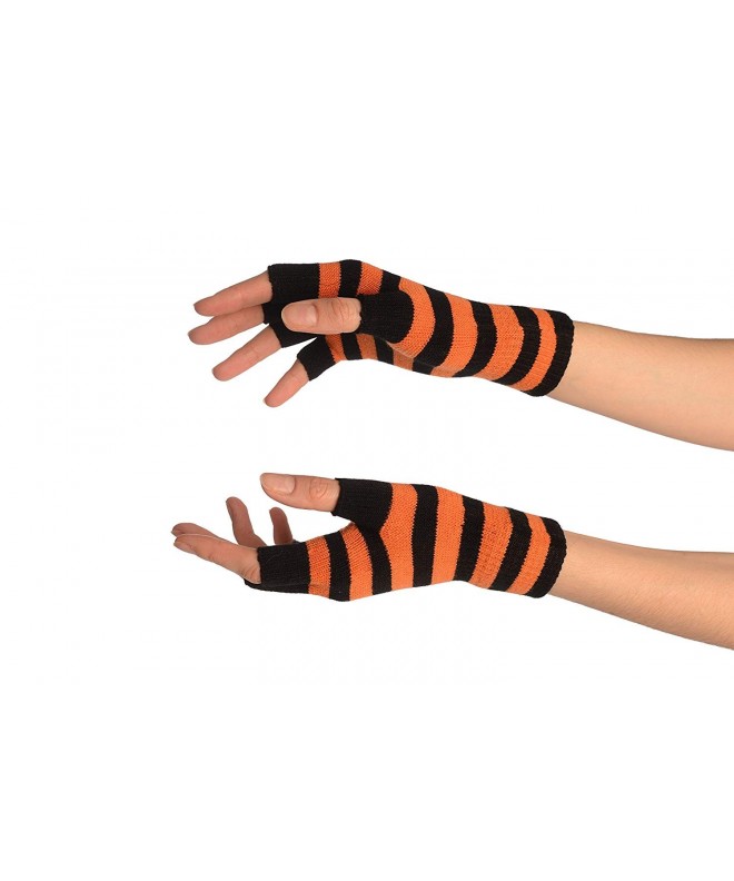Orange Black Stripes Fingerless Gloves