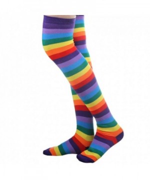 One Pair Womens Fashion Cosplay Colorful Striped Rainbow Knitted Thigh ...